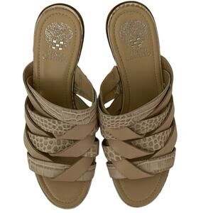 Vince Camuto Women’s Strappy Heeled Sandal Leather Cream Beige Size 9.5 New